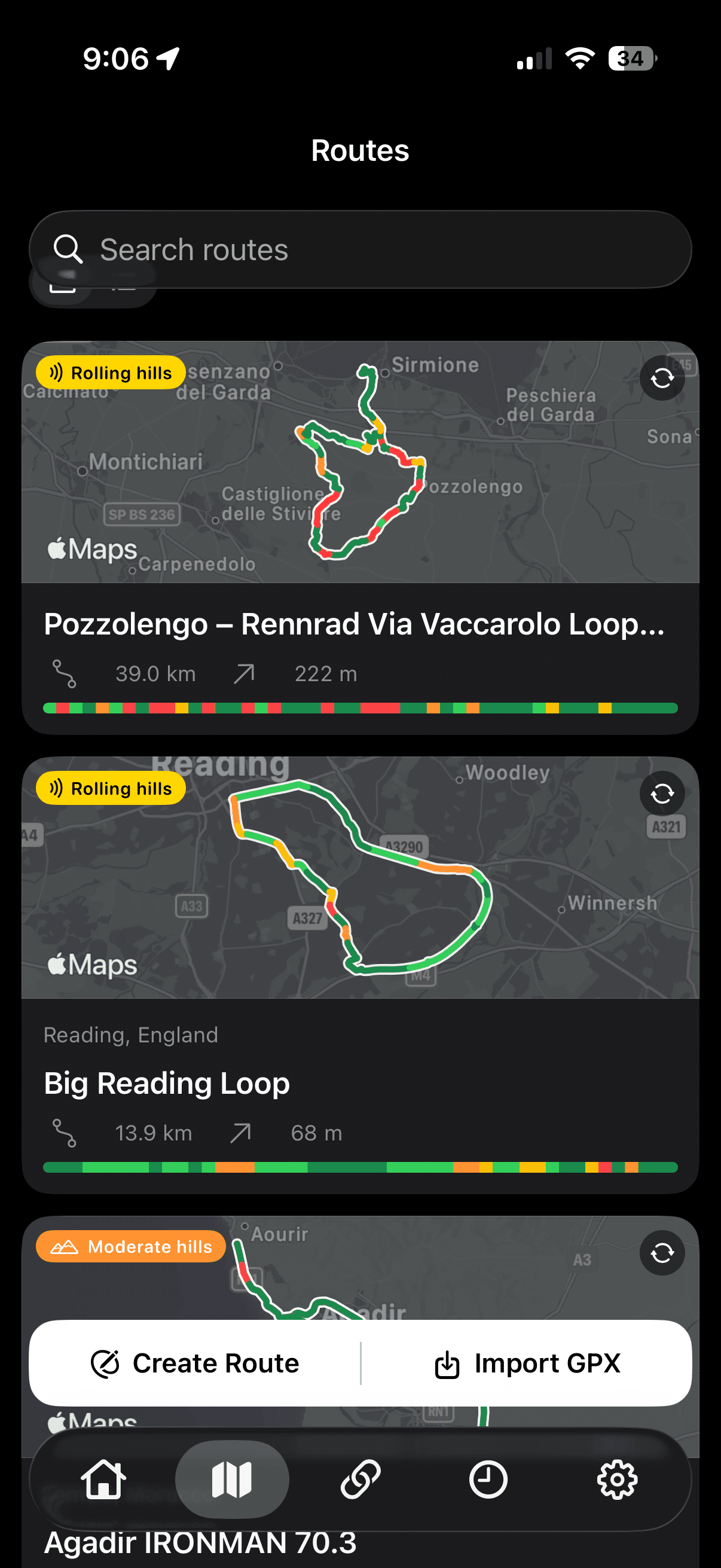 Creating a route with GPX import